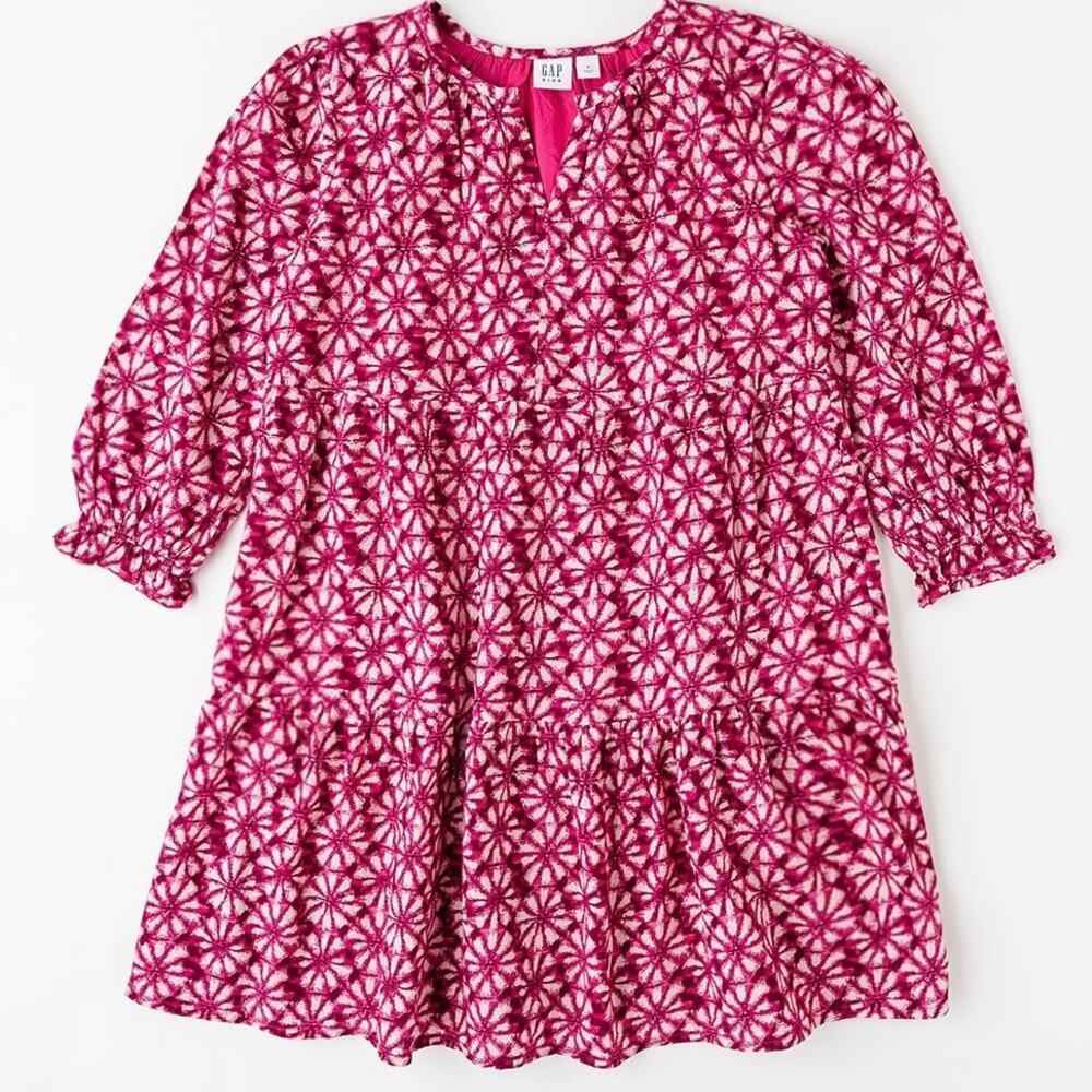 Gap Kids Pink Long Sleeve Dress sz small Flutter Sleeve Tiered Dress